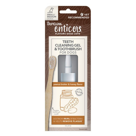 Enticers Teeth Cleaning Gel and Toothbrush for Dogs Peanut Butter 59ml