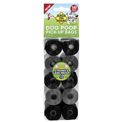 Bags On Board Neutral Poop Bags Strong & Leak Proof Black/Grey 10 Rolls x 14 Bags (140 bags)