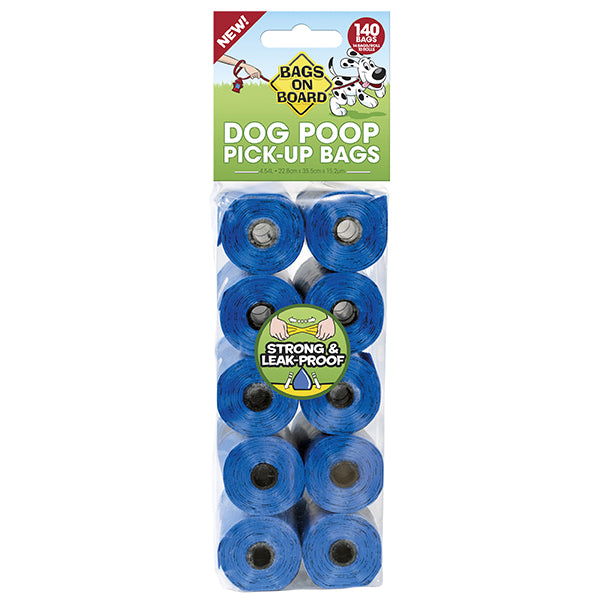 Bags On Board Poop Bags Strong & Leak Proof Blue 10 Rolls x 14 Bags (140)