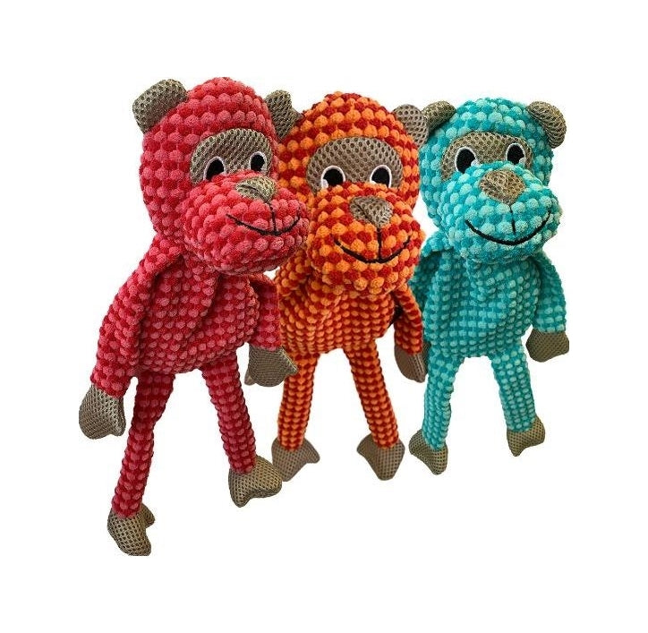 Monkey Plush Dog Toy with Squeaker Assorted Colours