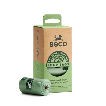 Beco Unscented Super Strong Poop Bags - 8 Rolls - 15 Bags per Roll - Large 22.5x33cm