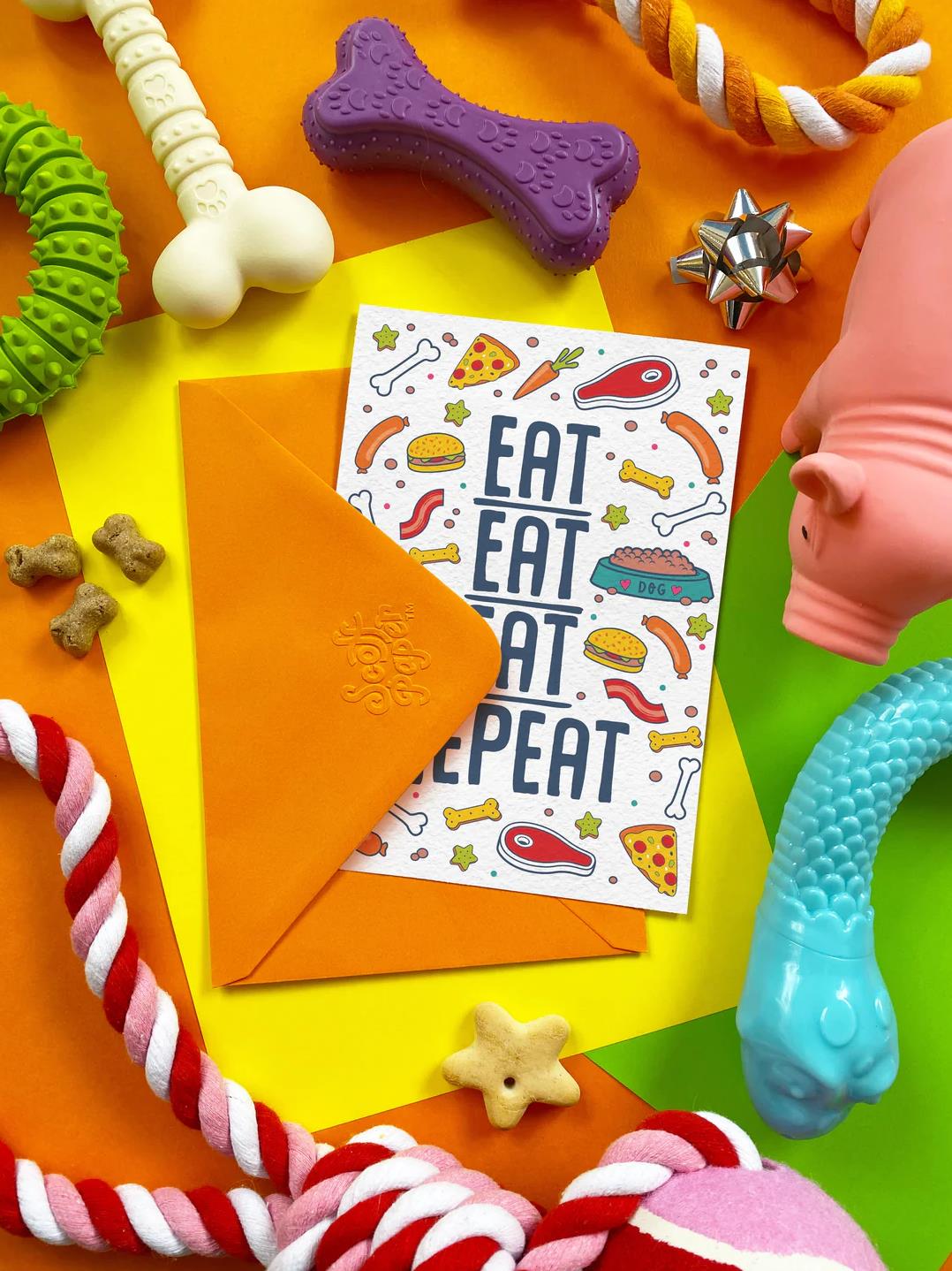 'Eat Eat Eat Repeat' Chicken Flavoured Edible Card For Dogs