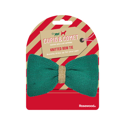 Cupid & Comet Green Knitted Bow Tie for Dogs