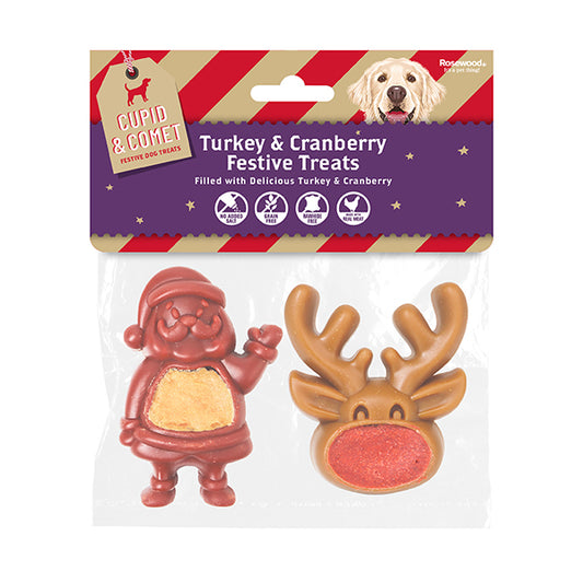 Cupid & Comet Festive Filled Santa and Reindeer Dog Treats 2pc