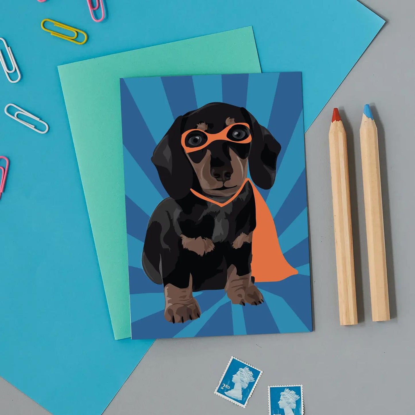 Superhero Sausage Dog Greeting Card