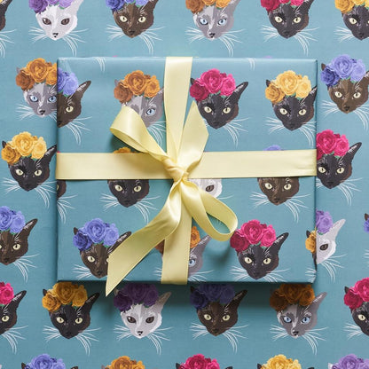 Frida Cat with Flower Crown Wrapping Paper