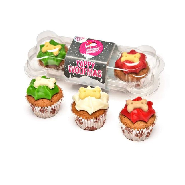 Yappy Woofmas Trio of Mini Iced Christmas Woofin Doggy Cupcakes