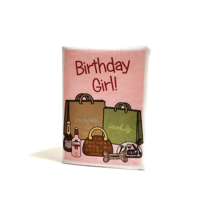 Birthday Girl Card Pink Shopping Trip Plush Dog Card