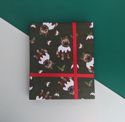 Frenchie Christmas Pudding Dog Wrapping Paper