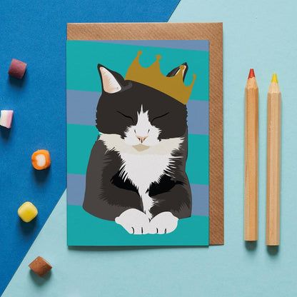 Bruce the Black and White Cat Greeting Card