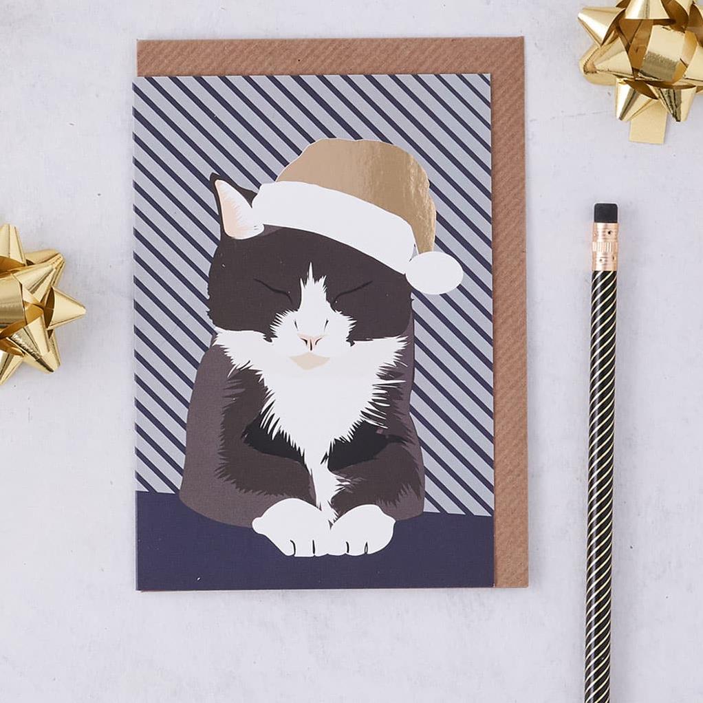 Bruce the Black & White Cat Christmas Card