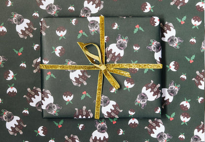 Frenchie Christmas Pudding Dog Wrapping Paper