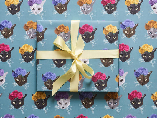 Frida Cat with Flower Crown Wrapping Paper