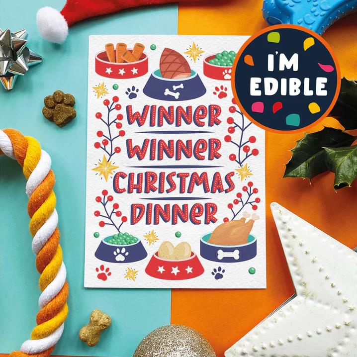 'Winner Winner Christmas Dinner' Chicken Flavoured Edible Christmas Card For Dogs