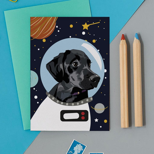 Bolt the Black Labrador Astro Dog Greeting Card