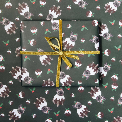 Frenchie Christmas Pudding Dog Wrapping Paper