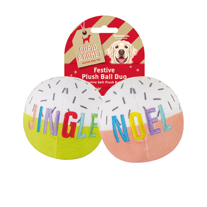 Cupid & Comet Festive Plush Ball Duo Dog Toys